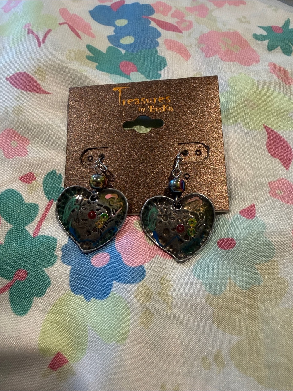 Treasures by Treska Iridescent Heart Dangle Earrings - Multicolor